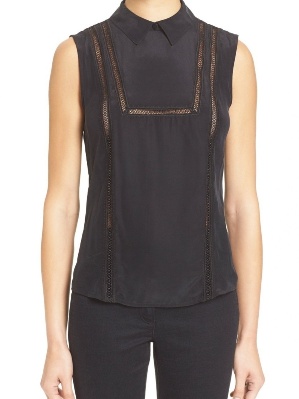 Veronica Beard Aster Collar Bib 100% Silk Blouse Size 2 Black Luxury Career